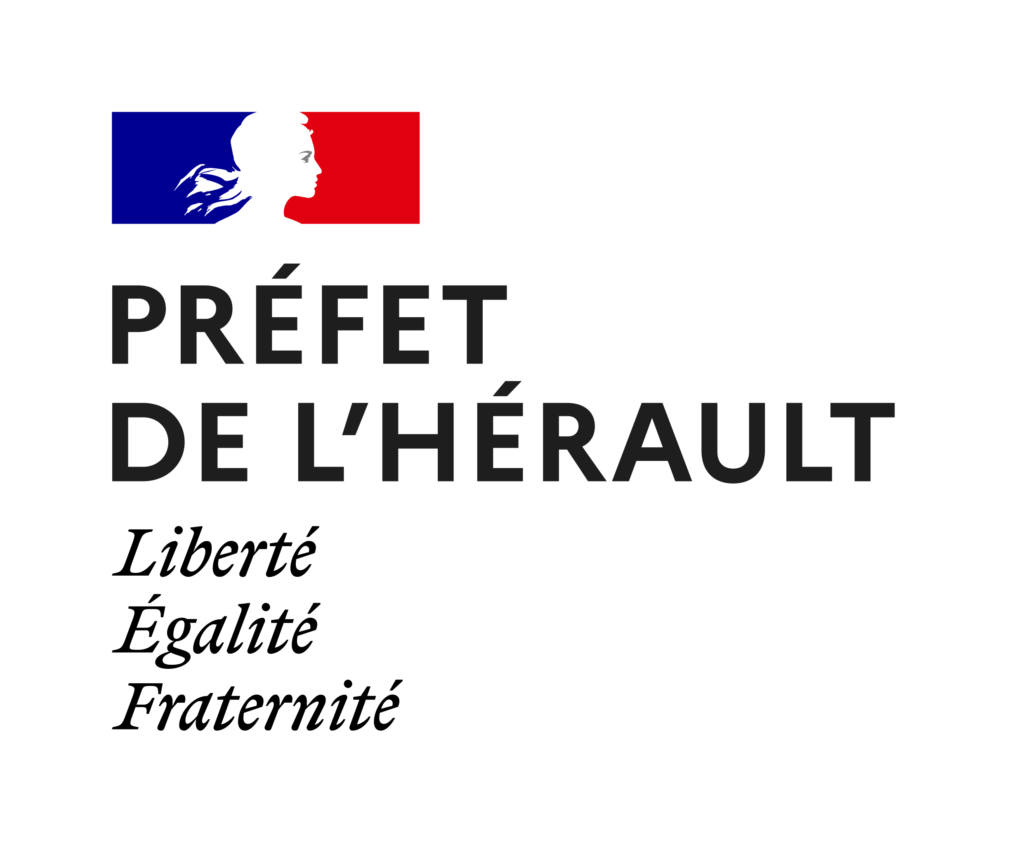 Logo officiel du Préfet de l’Hérault avec devise française.